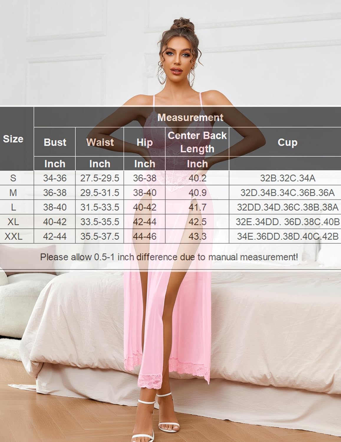Avidlove Women Lingerie Dress Long Lace Babydoll Chemise Side Split Night Gowns V Neck Mesh Nightdress - Image 6