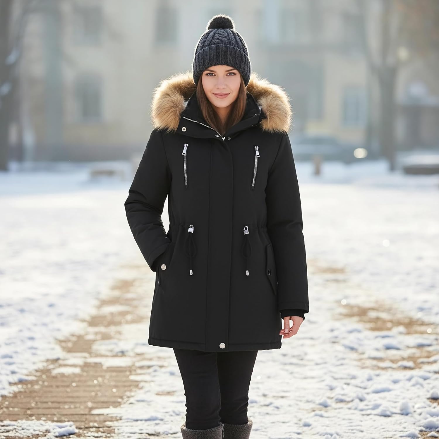 Lamgool Women's Sherpa Fleece Down Jacket Thicken Winter Coat Warm Parka with Hood - Image 2