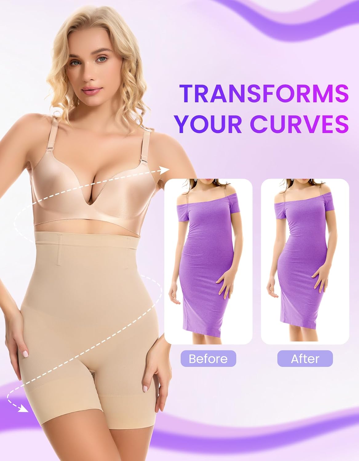 SIMIYA Shapewear Tummy Control Shorts for Women, 5-IN-1 Body Shaper High Waisted Girdle Boyshort Slip Short for Under Dresses - Image 4