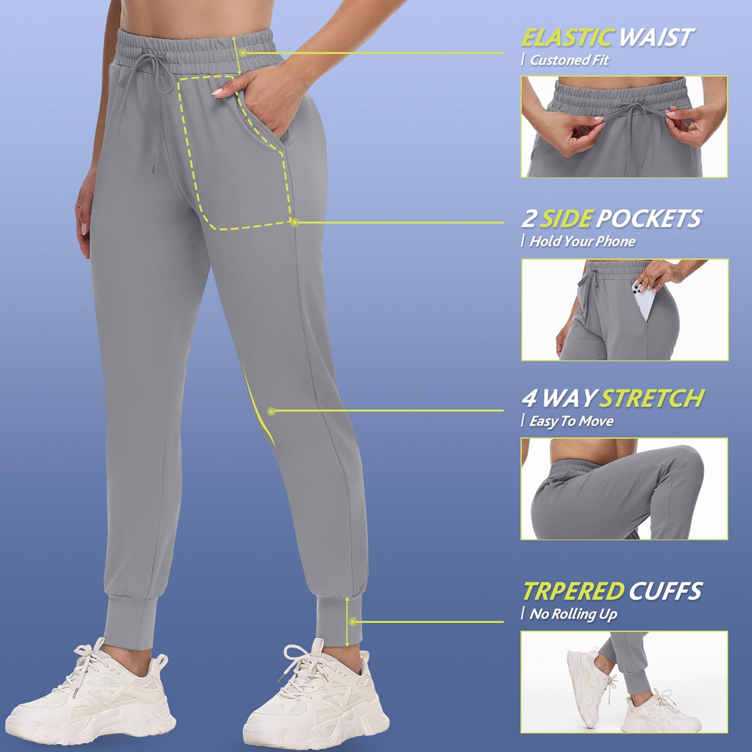 4 Pack Joggers for Women - Sweatpants with Pockets Lightweight Comfy Yoga Pants for Workout Travel Lounge - Image 3