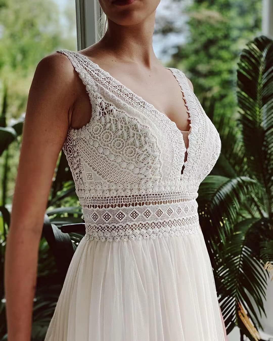 Sorayan Wedding Dresses for Bride Illusory Lace Bohemia V Neck Layers Tulle A Line Beachy Wedding Gowns… - Image 8