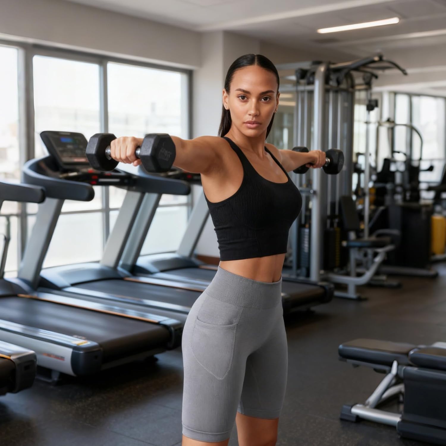 Women Square Neckline Sports Bra Padded Basic Workout Y-Back Racerback Cropped Tank Top - Image 4
