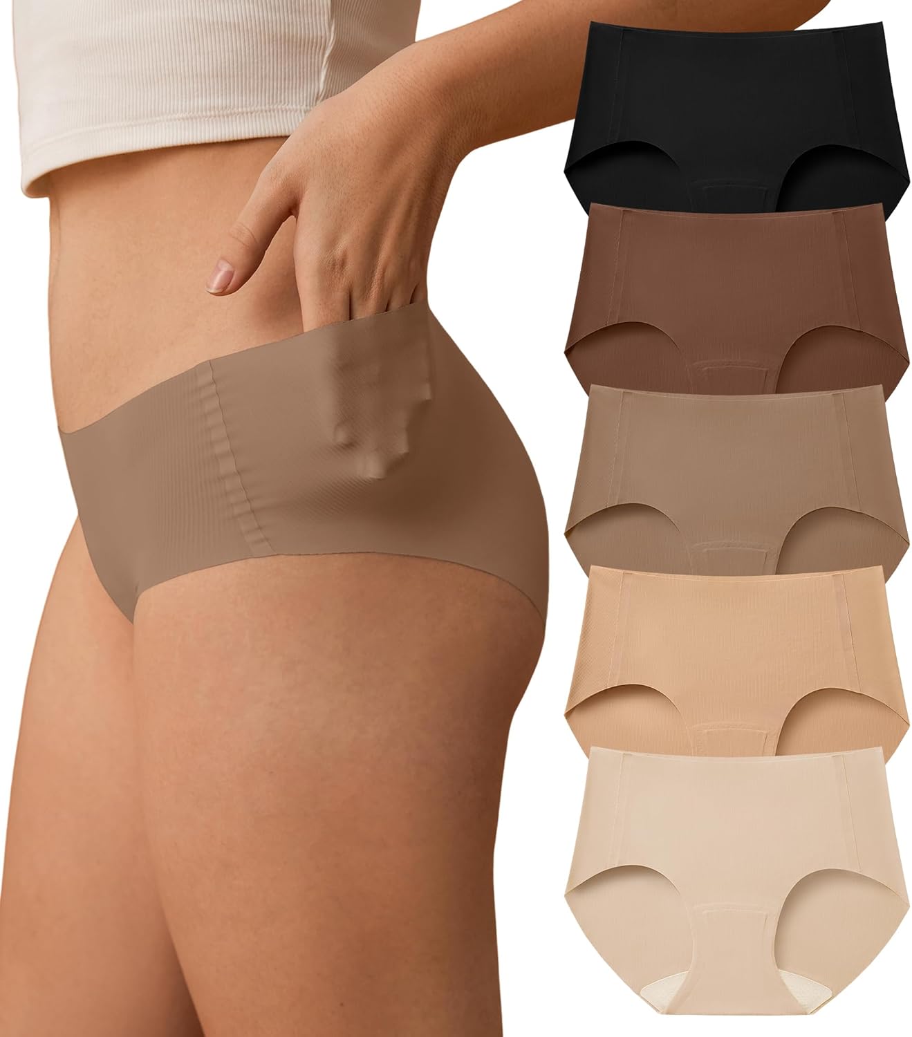 SHARICCA Womens Seamless Underwear No Show Hipster Panties Invisible Lightweight Nuage Bikinis Briefs Microfiber Pack