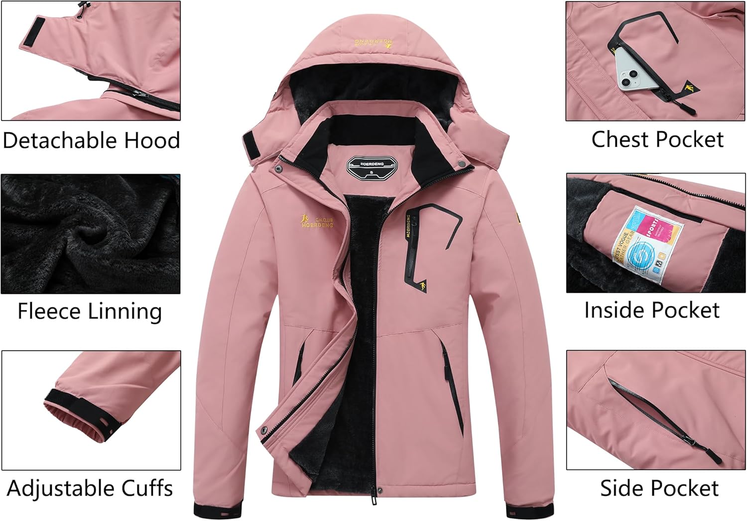 MOERDENG Women's Waterproof Ski Jacket Warm Winter Snow Coat Mountain Windbreaker Hooded Raincoat Jacket - Image 4