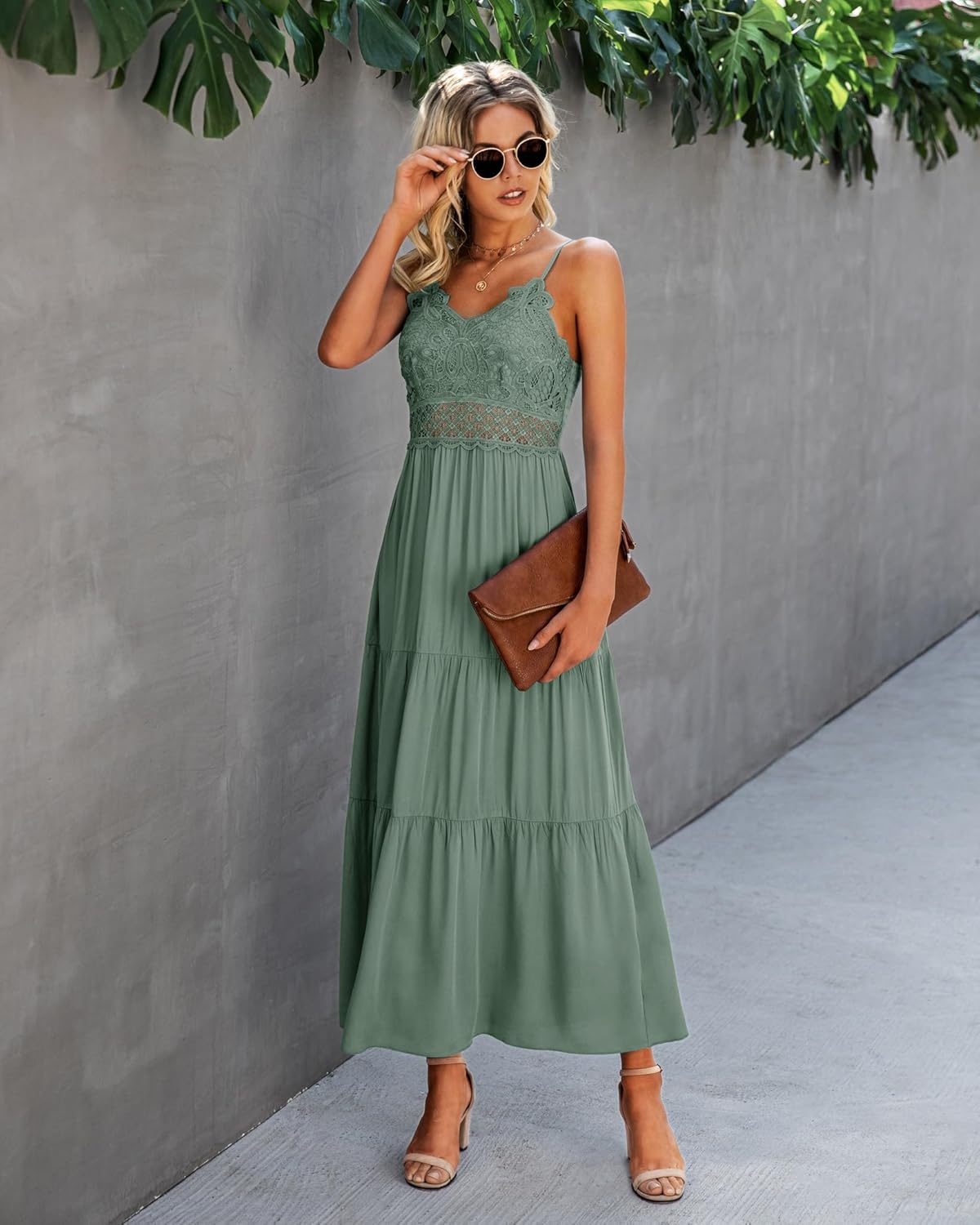 Dokuritu Women's Beach Crochet Lace Maxi Dress Solid Color Summer Vacation Spaghetti Strap Long Dress 2026 - Image 2