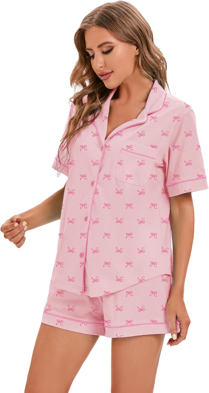 LUBOT 100% Cotton Pajamas for Women 2 Piece PJ Set Button-Down Soft Knit Short Sleeve Summer Sleepwear Loungewear XS-XXL - Image 3