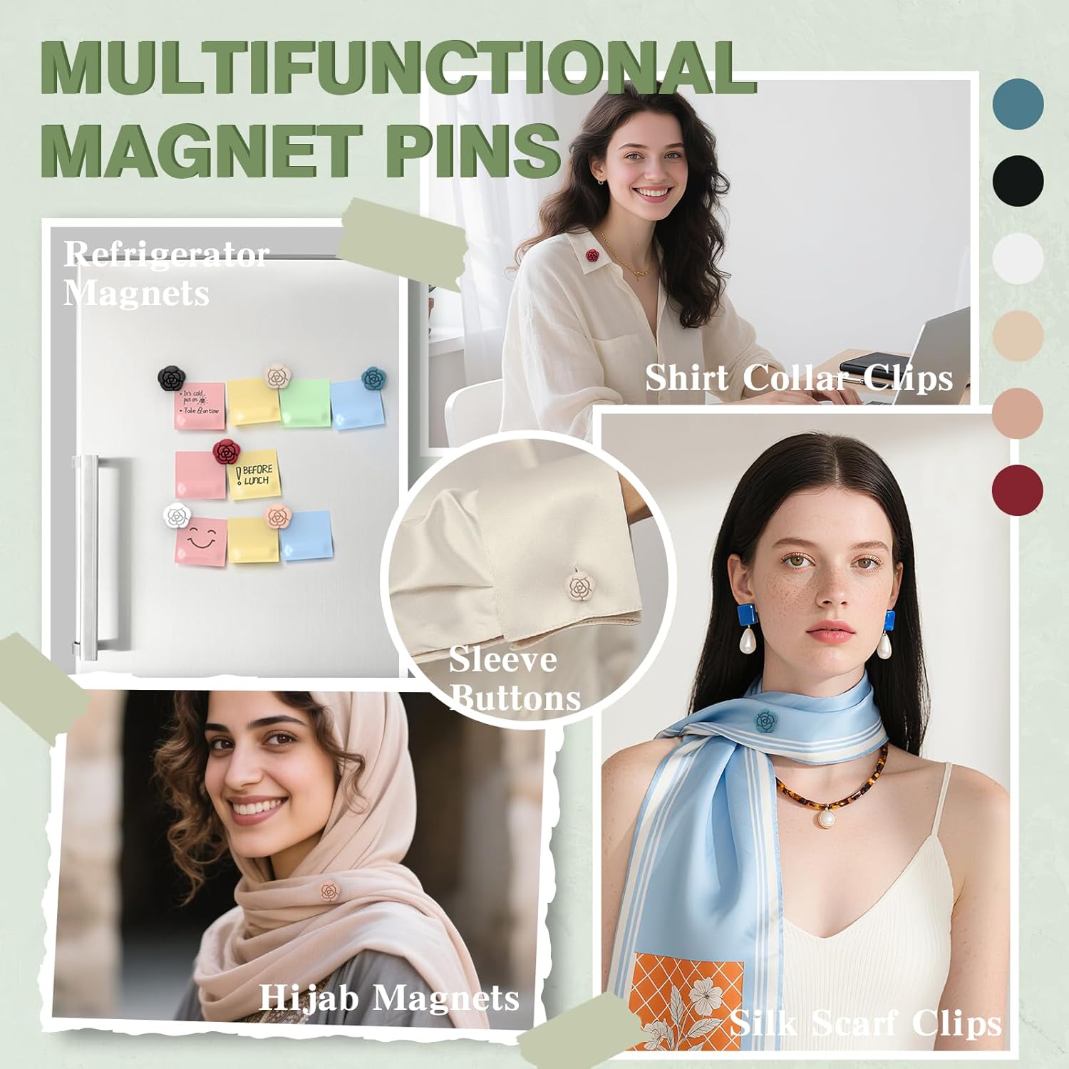 12 Pairs Hijab Magnets Strong Hijab Pins for Women Pinless Magnetic Clothing Clips for Scarf Veil Shirts Dress Muslim Islamic Gifts for Women - Rose - Image 7