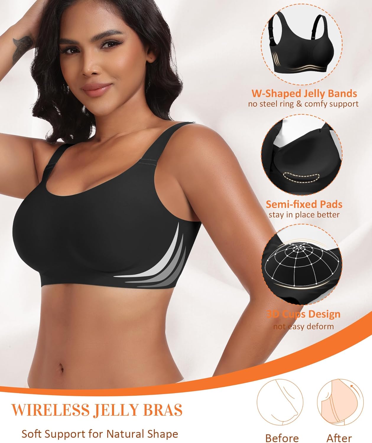 Wireless Jelly Seamless Bras for Women No Underwire Tshirt Full Coverage Padded Bra Comfortable Everyday Bralettes - Image 5