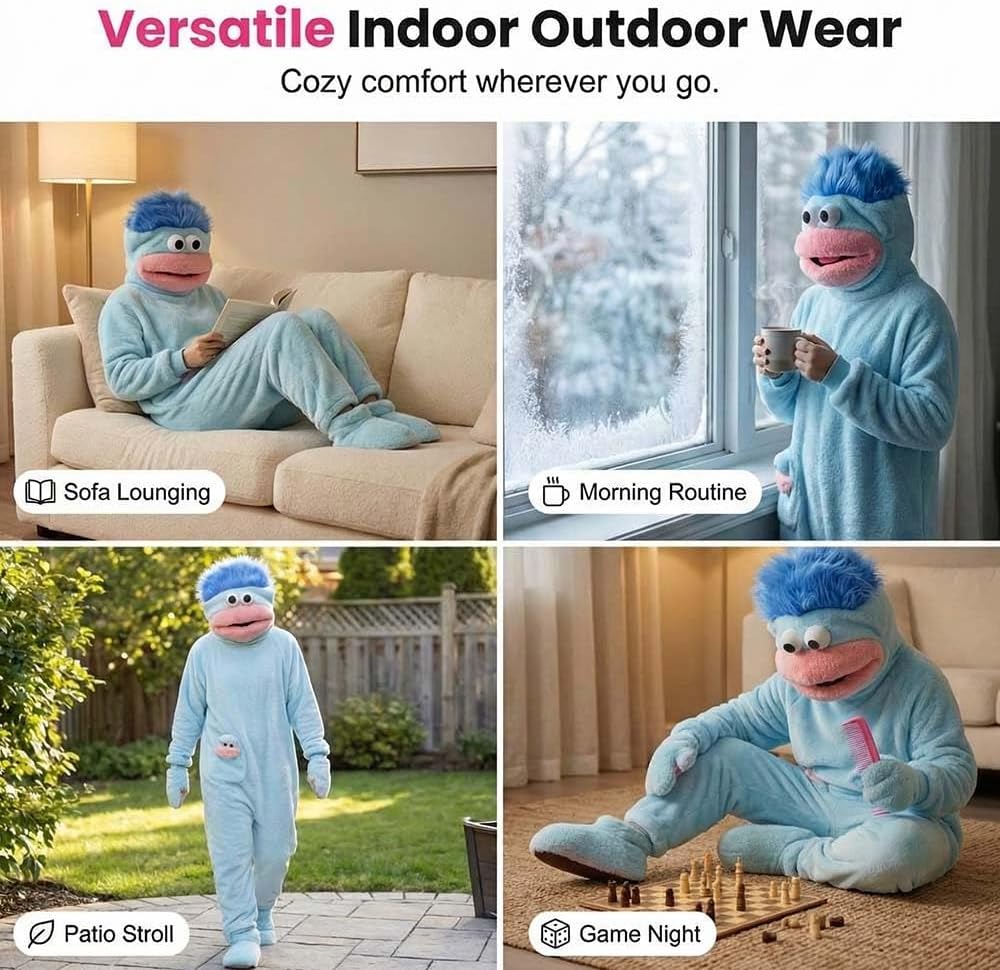 Silly Onesie, Funny Green Monster Hooded Fleece Onesie Pajamas, Big Mouth Monster Cozy Onesie Pajamas Adult - Image 2