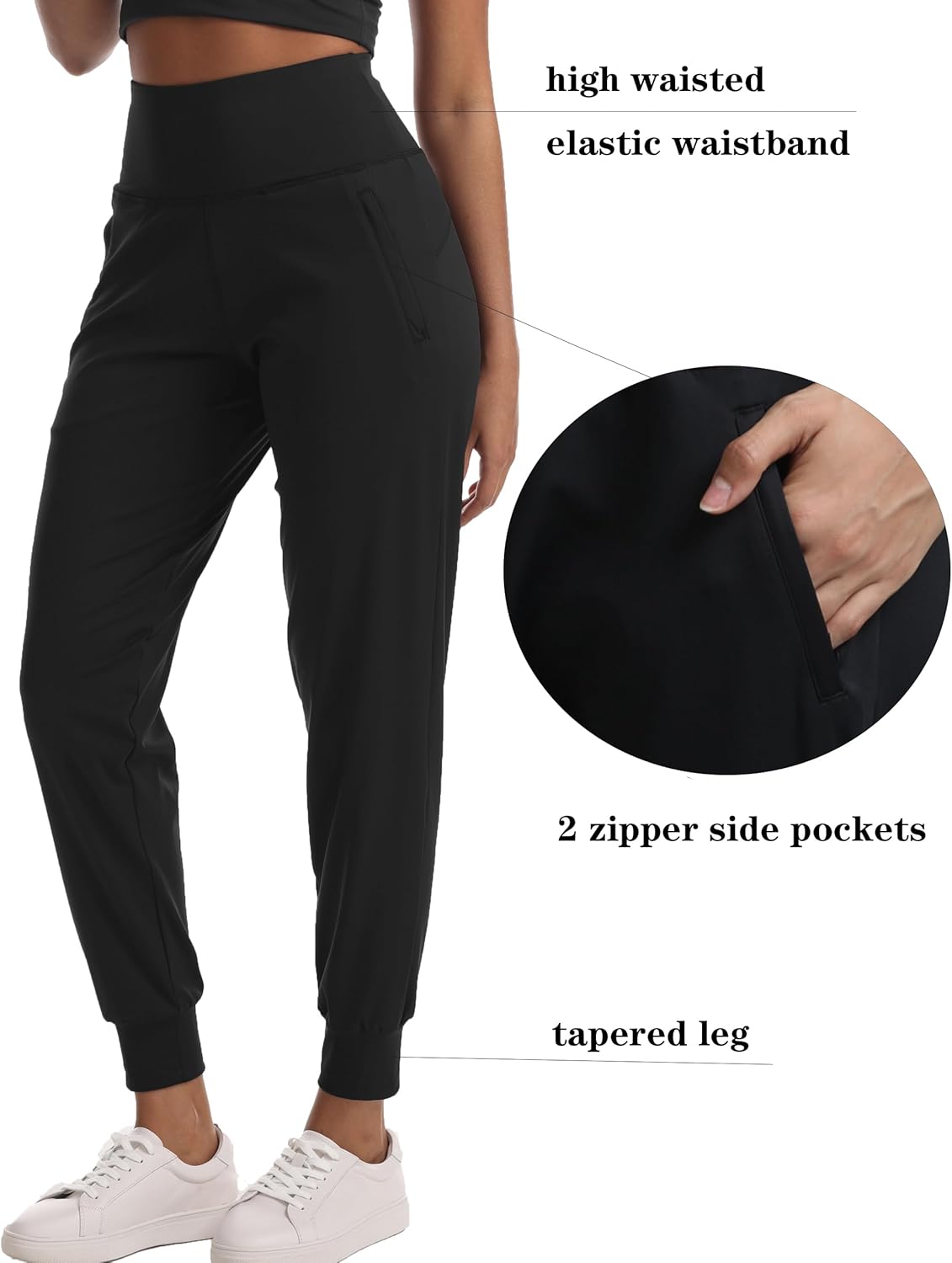 Women's Joggers with Pockets Lightweight - High Waisted Athletic Leggings Tapered Pants for Workout Yoga Running Gym - Image 3