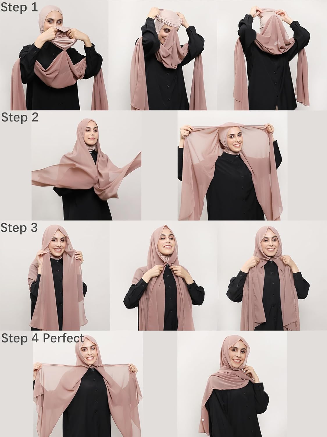 Instant Chiffon Hijab Set 3-in-1 Hijabs Scarf with Built-in Magnets and Undercap Head Wraps with Modal Cap - Image 7