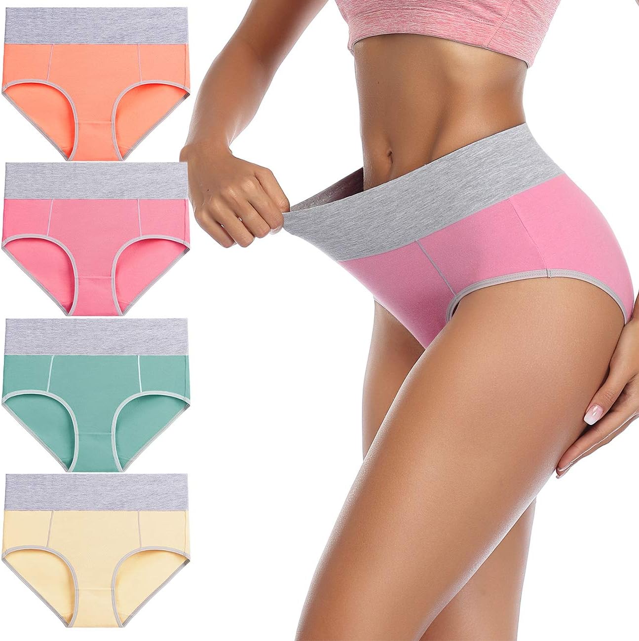 wirarpa Women's Cotton Underwear High Waist Breathable Briefs Soft Underpants Ladies Stretch Panties 4 Pack - Image 2