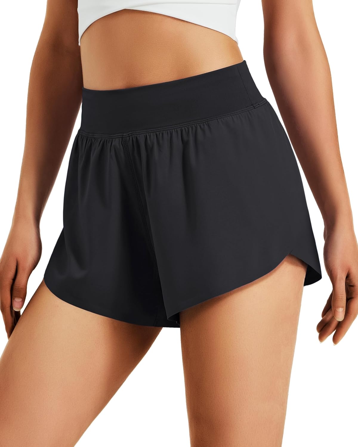 Women's 3" Athletic Running Shorts High Waisted Quick Dry Lightweight Dolphin Shorts for Workout Gym with Liner