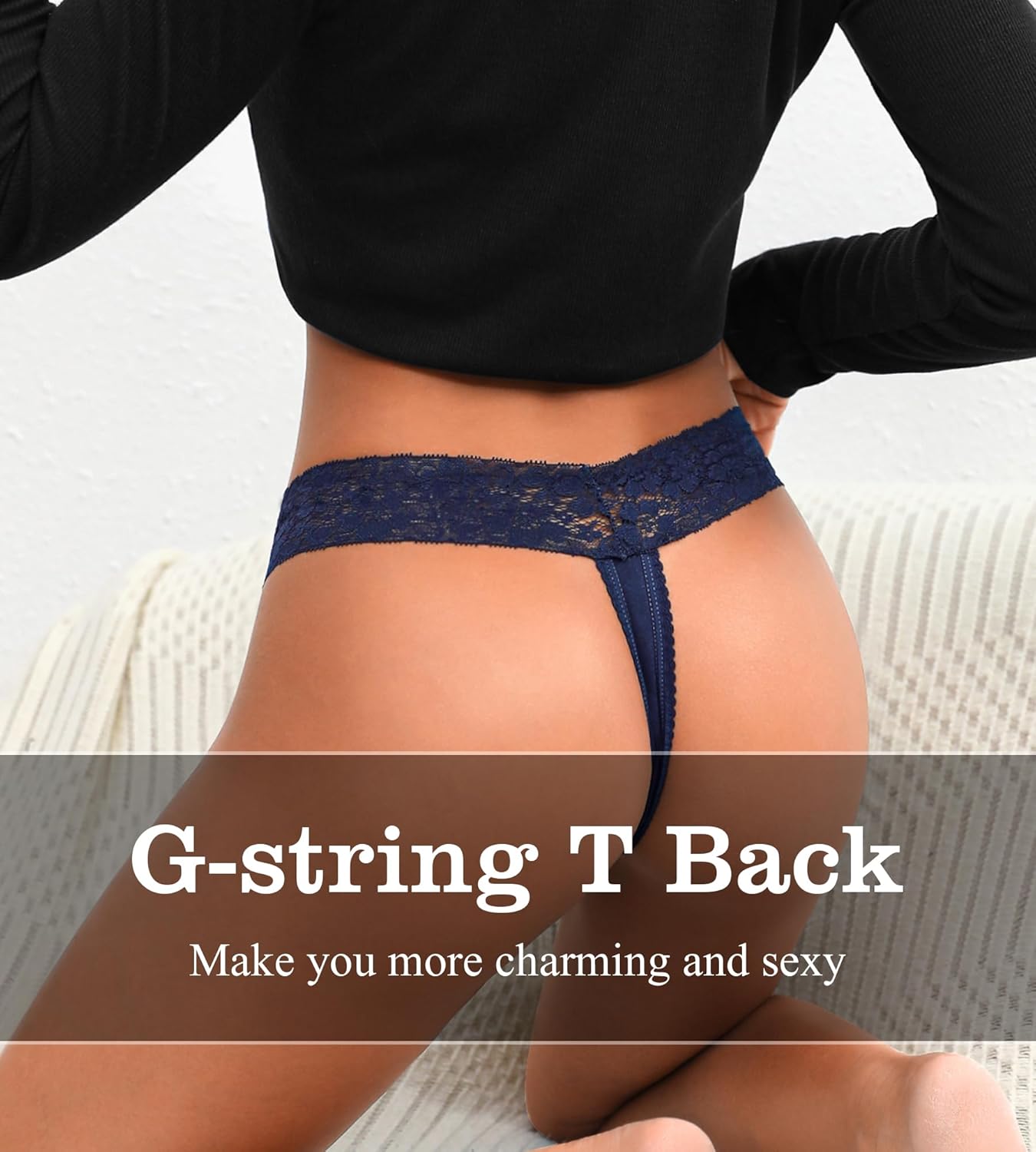 Cotton Thongs for Women, T Back Breathable Comfort See Through Panties, Seamless Lace Pack - Image 4
