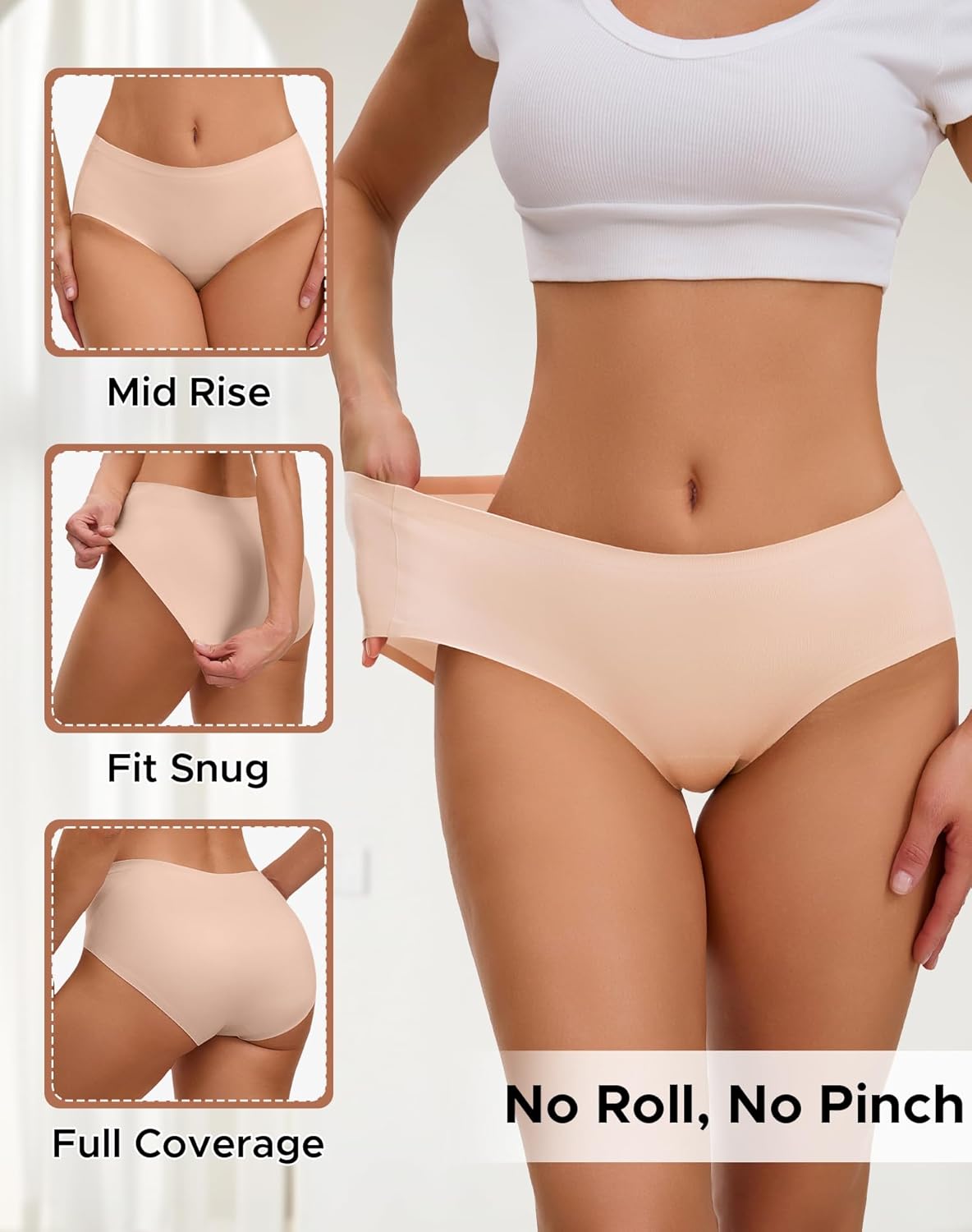INNERSY Womens Seamless Underwear No Show Full Coverage Hipster Panties Stretchy Invisible Briefs 3-Pack - Image 2