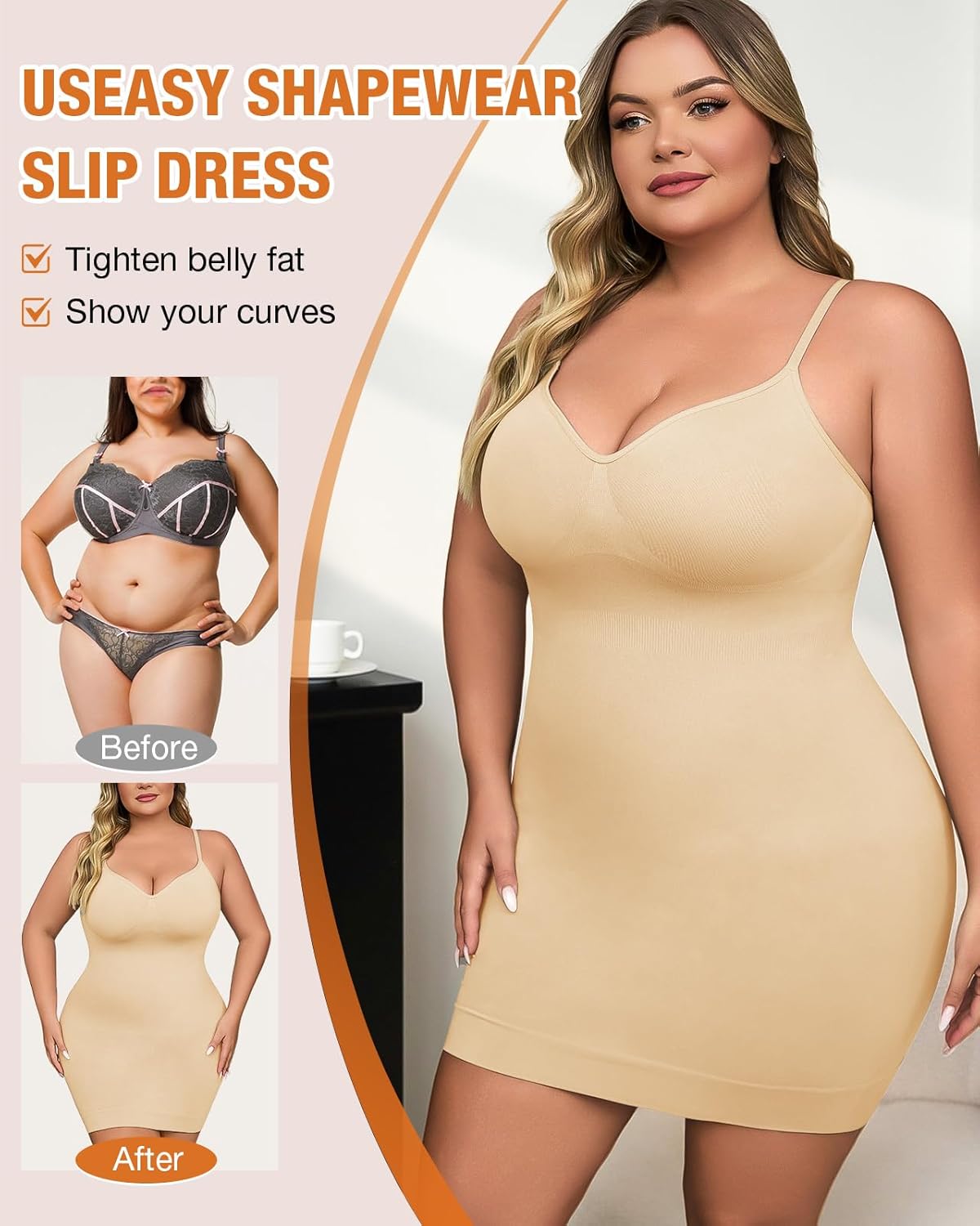 Shapewear Slip Dress for Women Under Dress Seamless Tummy Control Slip Dress Plus Size Smoothing Cami Dress Slips - Image 3