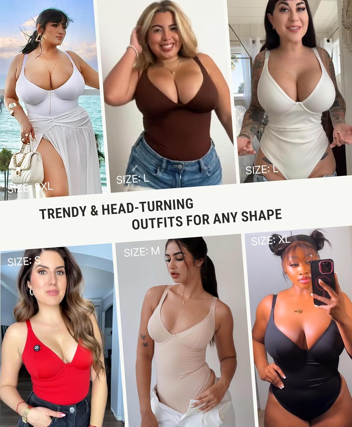 FeelinGirl Shapewear Bodysuits for Women Tummy Control Body Suits Deep V Neck Thong Body Shaper - Image 2