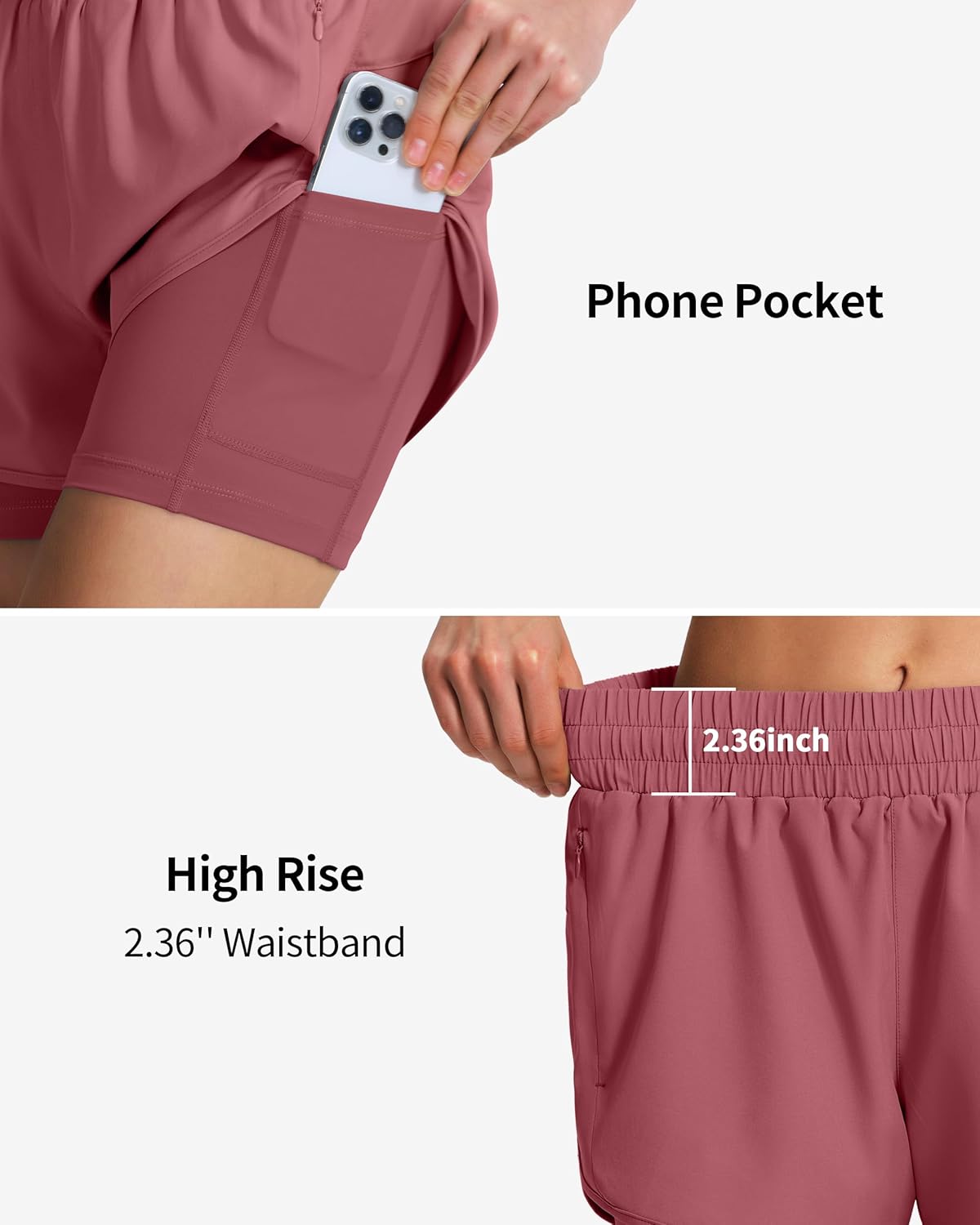 Ksmien Women's 2 in 1 Running Shorts Quick Dry Athletic Gym Workout Shorts with Liner Phone Pockets - Image 6