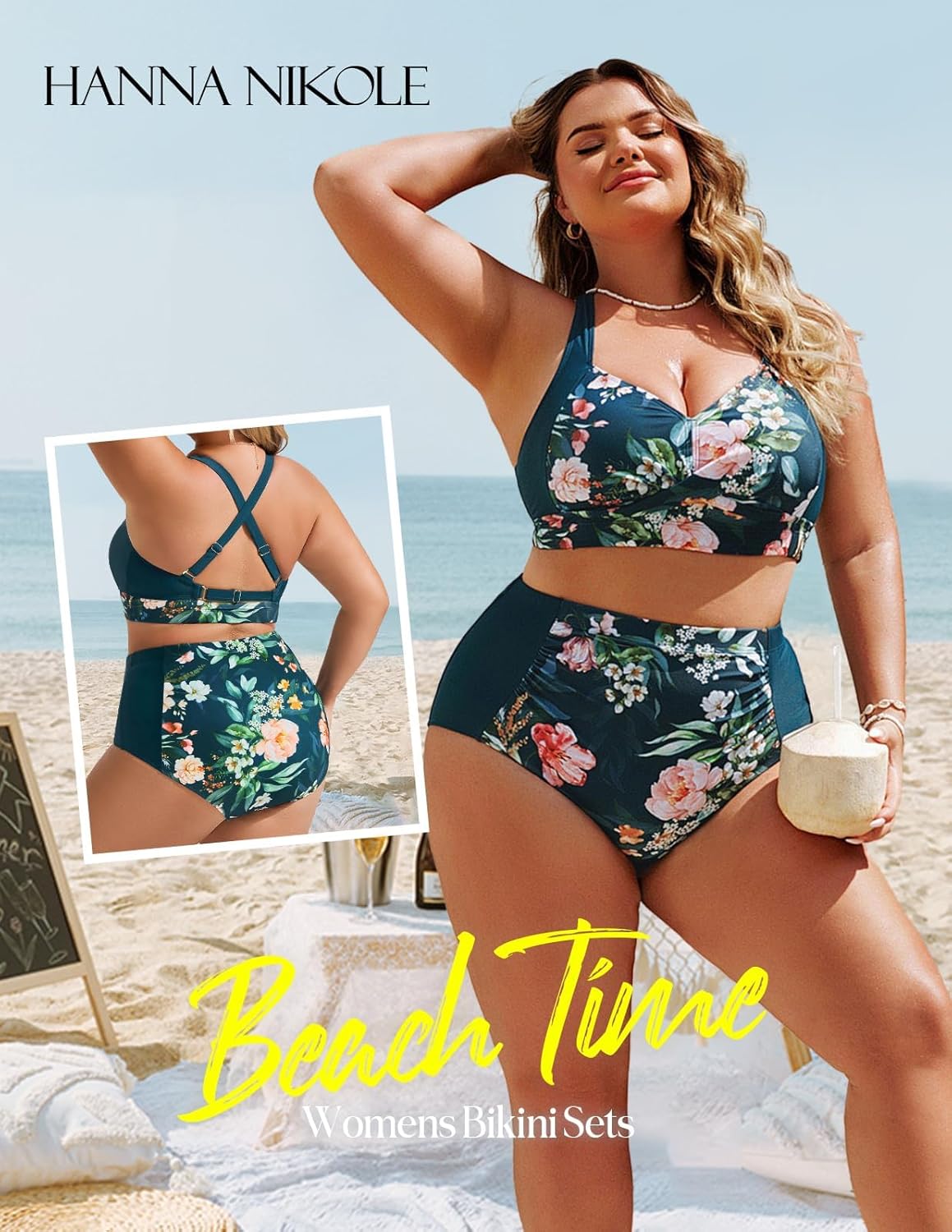 Hanna Nikole Womens High Waisted Bikini Sets Tummy Control Swimsuit Ruched Two Piece Bathing Suit - Image 3
