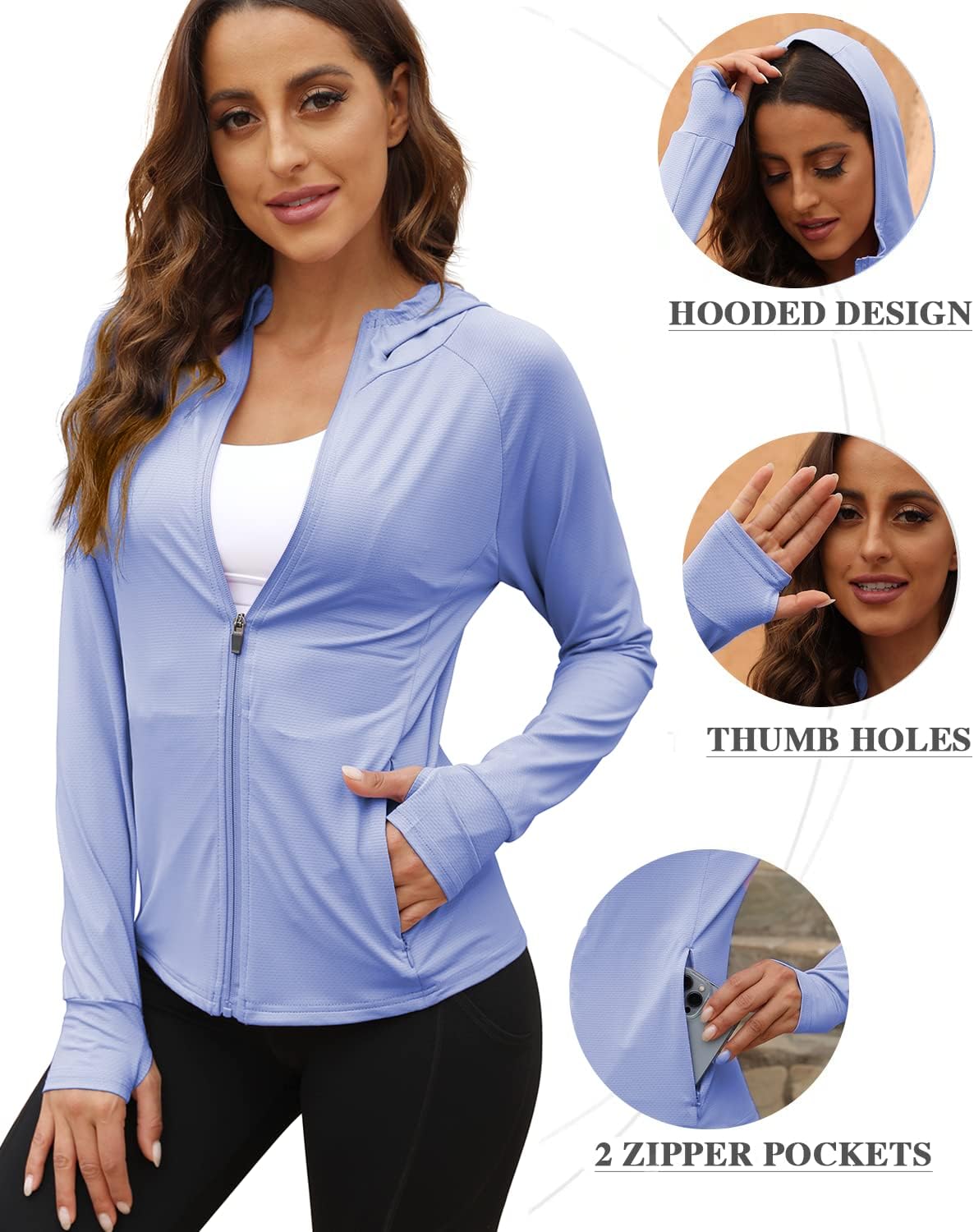 We1Fit Women's UPF 50+ Sun Protection Jacket Hoodie Sun Shirts Hiking Running Athletic Shirt - Image 4