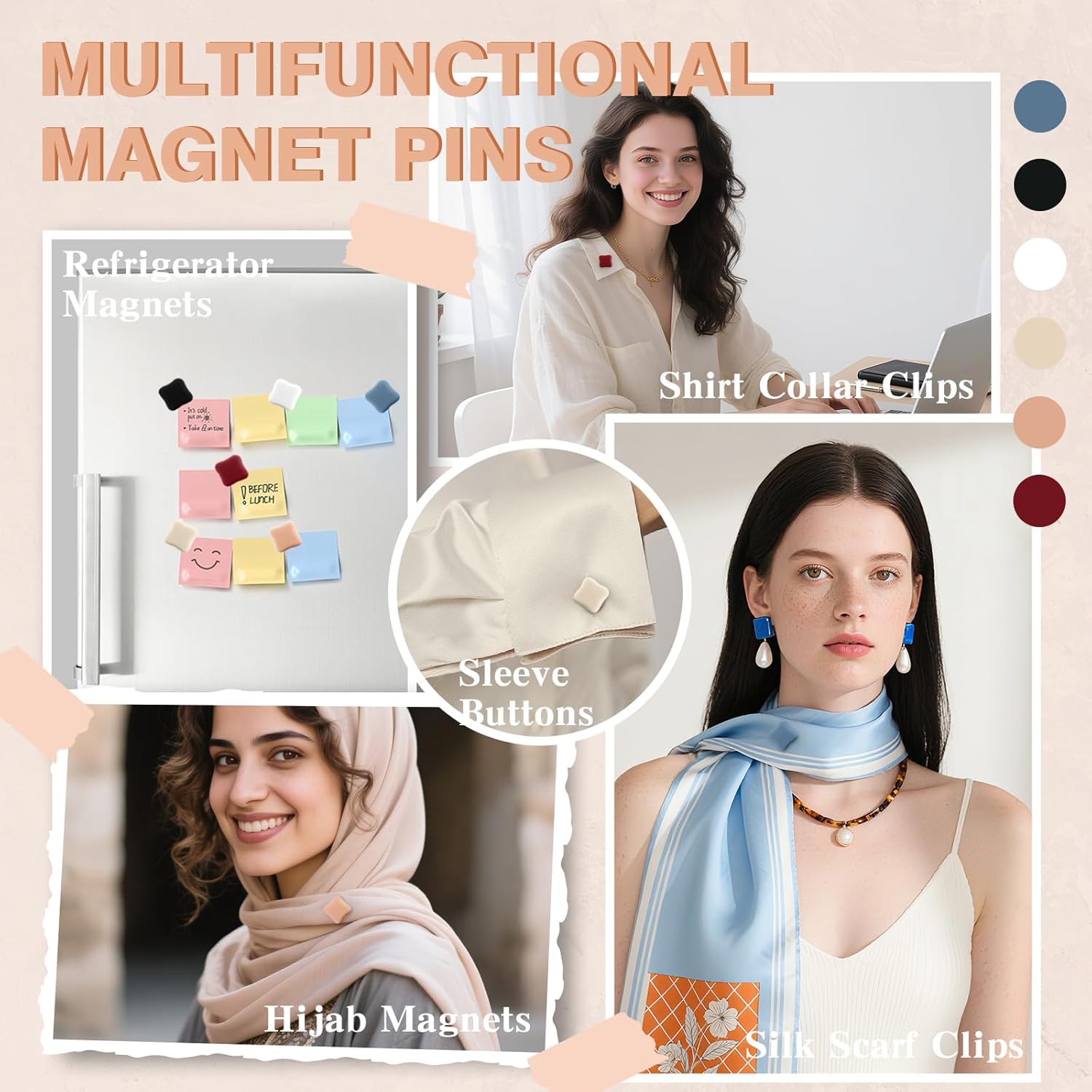 12 Pairs Hijab Magnets Strong Magnetic Hijab Pins for Women Pinless Clothing Clips for Scarf Veil Shirts Dress Muslim Islamic Gifts for Women - Square - Image 7