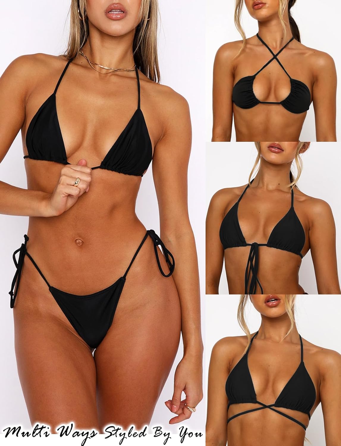 OZICERD String Bikini Tops for Women Bathing Suit Swim Tops Sexy Triangle Bikini Top Black - Image 7