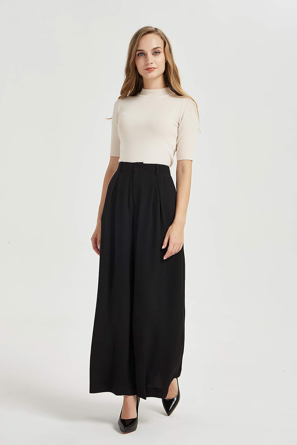 Tronjori Women High Waist Casual Wide Leg Long Palazzo Pants Trousers Regular Size - Image 2