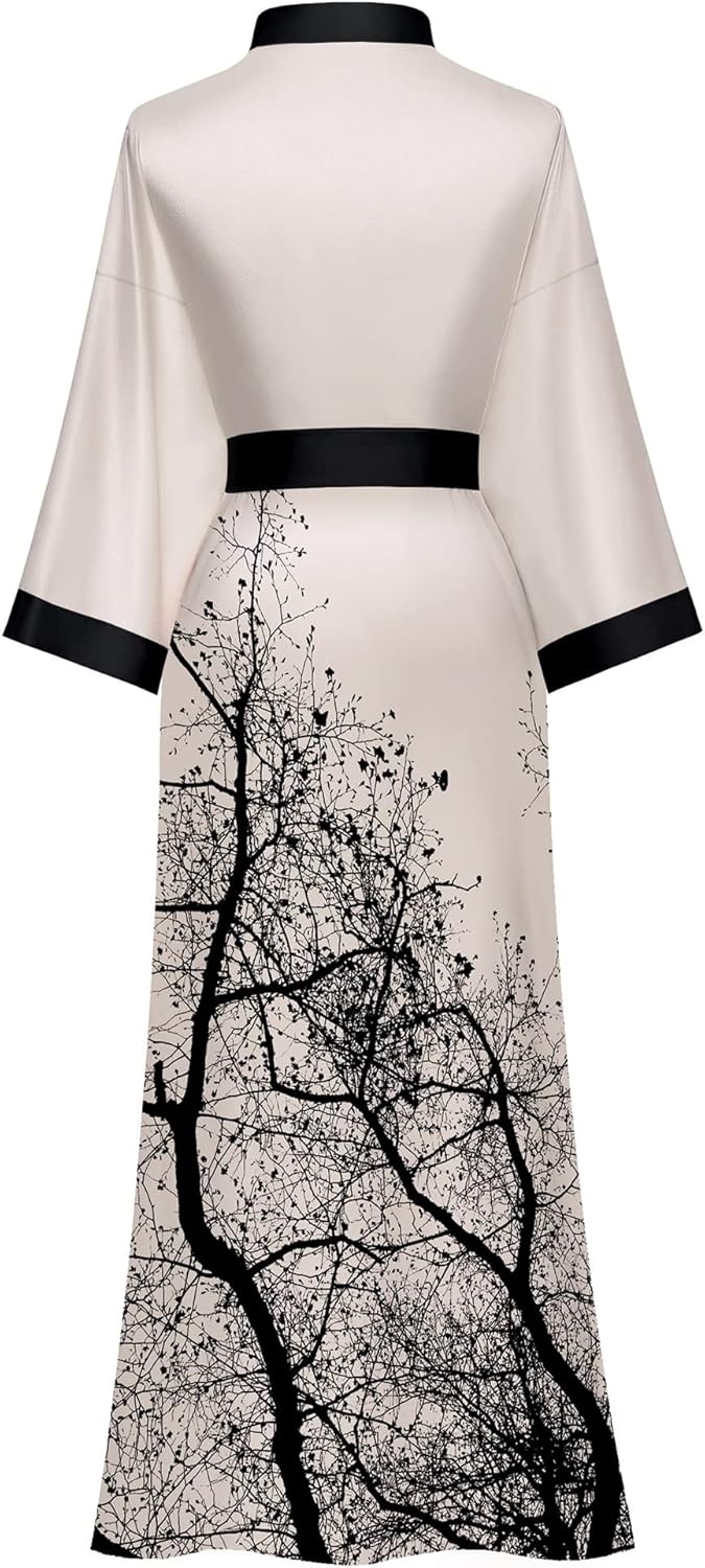 Kihnop Women's Floral Long Kimono Robe Long Satin Robe Long Silk Robe Ladies Kimonos Silky Bathrobe Cover Up, One Size - Image 2