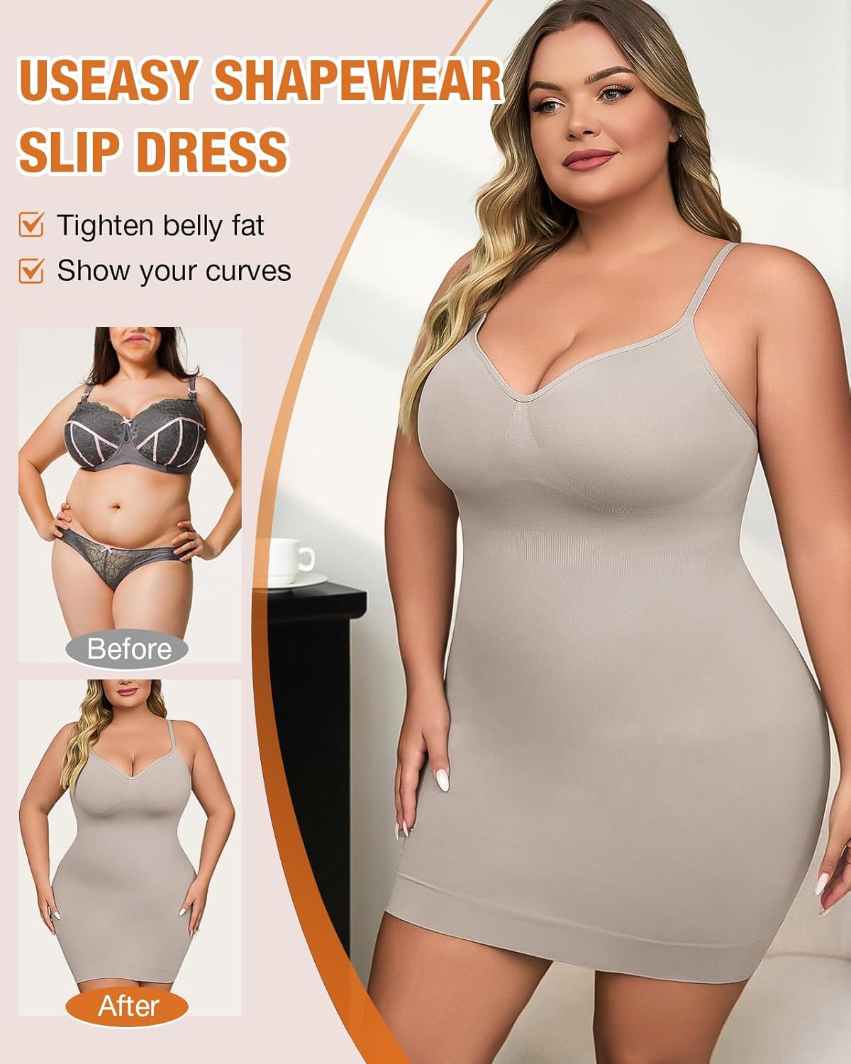 Shapewear Slip Dress for Women Under Dress Seamless Tummy Control Slip Dress Plus Size Smoothing Cami Dress Slips - Image 3