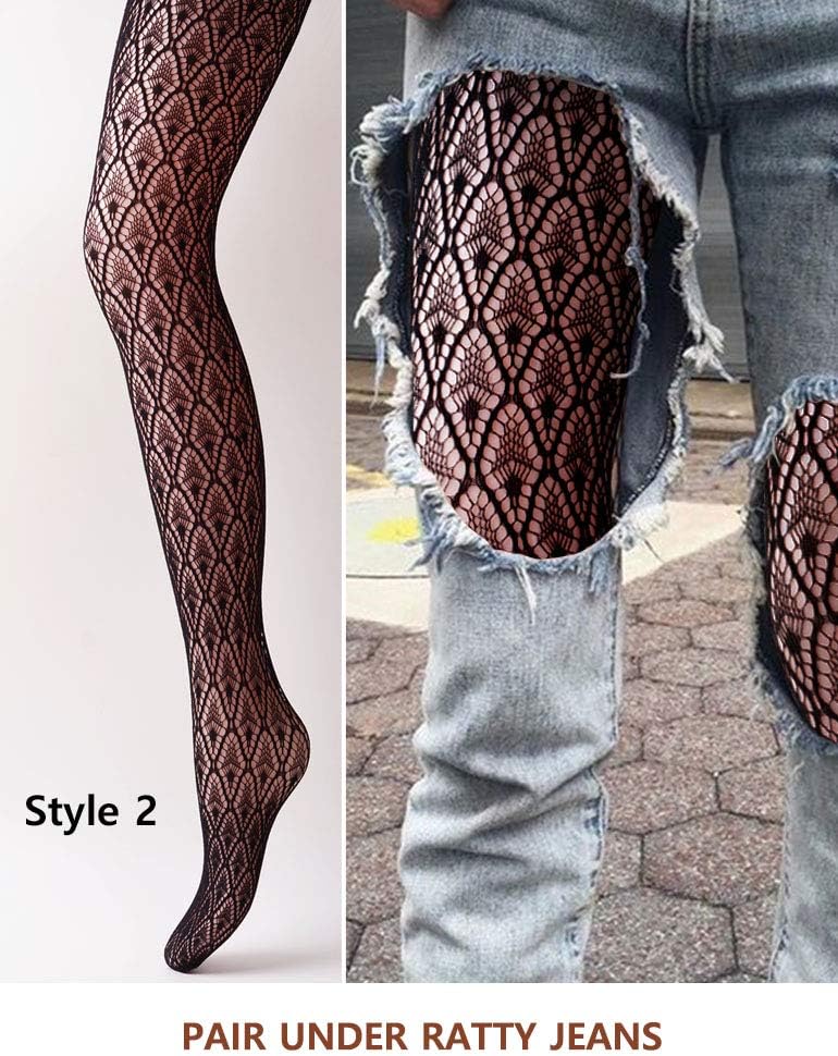 VERO MONTE Women Patterned Fishnet Tights Black Fishnets Net Stockings Pantyhose - Image 3