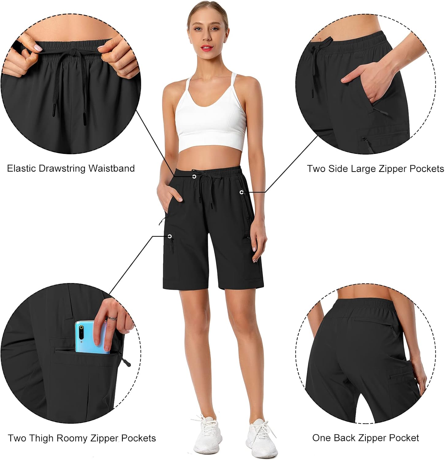 Hugut Women's Lightweight Hiking Cargo Shorts Quick Dry Athletic Shorts Camping Travel Golf Zipper Pockets Water Resistant - Image 6