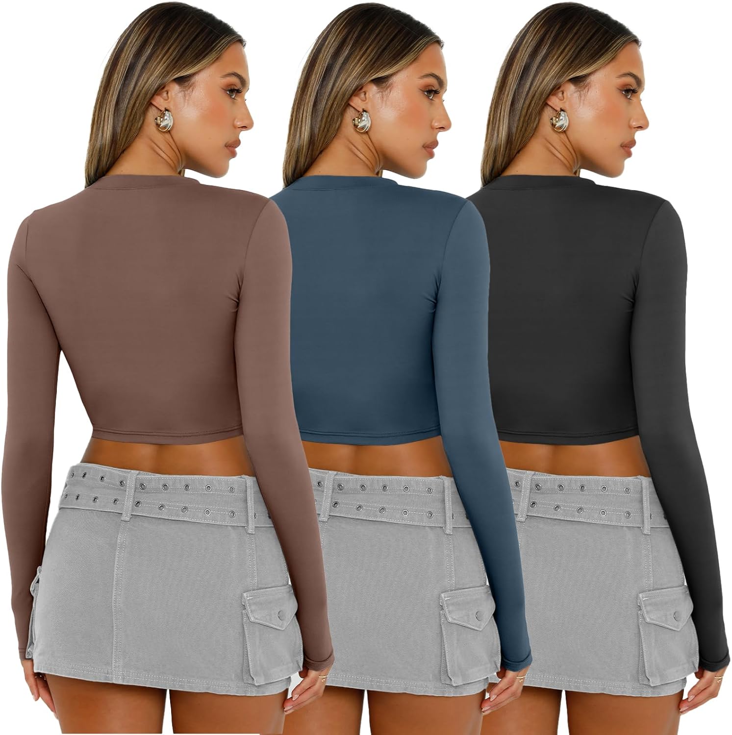 AUTOMET 3 Pack Womens Long Sleeve Shirts Y2K Going Out Crop Tops Cute Basic Slim Fitted Fall Fashion Outfits 2026 Clothes - Image 4