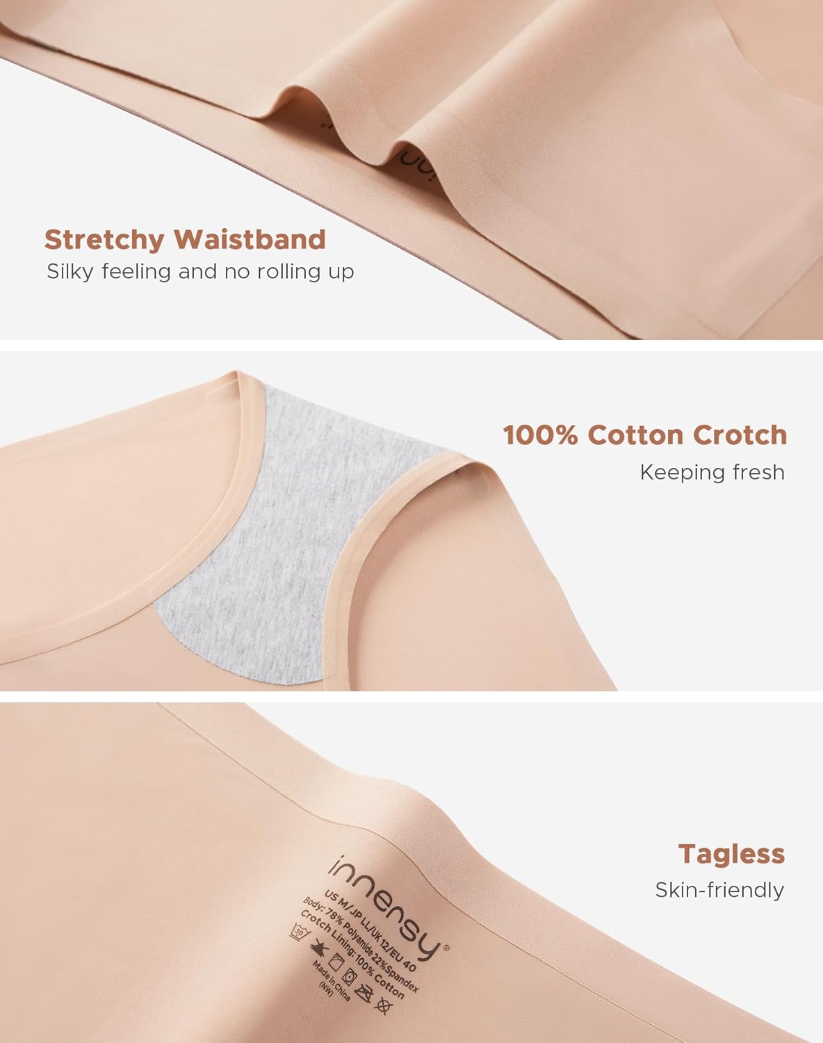 INNERSY Womens Seamless Underwear No Show Full Coverage Hipster Panties Stretchy Invisible Briefs 3-Pack - Image 4