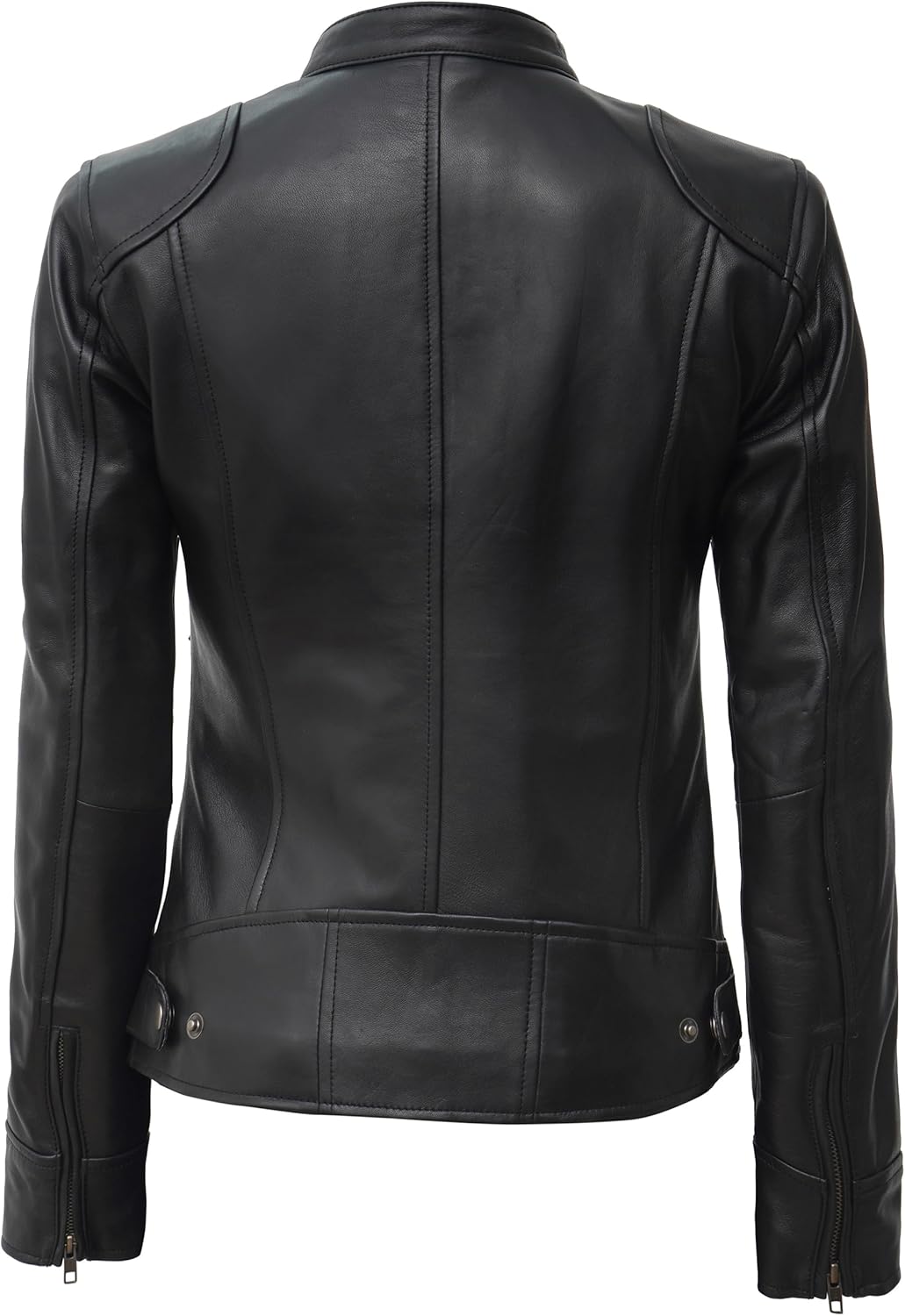 Blingsoul Womens Real Leather Jacket - Cafe Racer Style Leather Jacket Womens with Snap-Tab Collar - Image 4