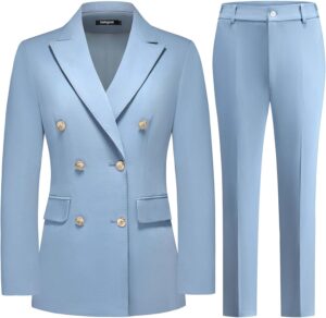 Lamgool Women Pants Suit Double Bre...