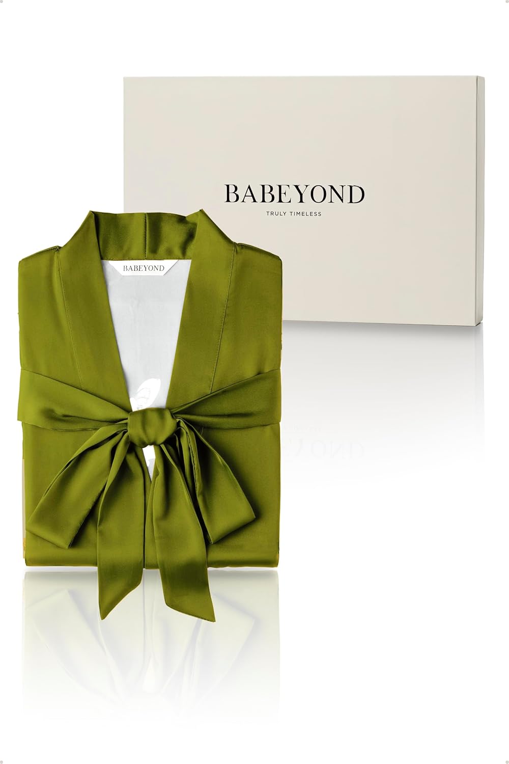 BABEYOND Kimono Robe Cover up with Box Long Floral Satin Sleepwear Silky Bathrobe Bachelorette Robe - Image 5