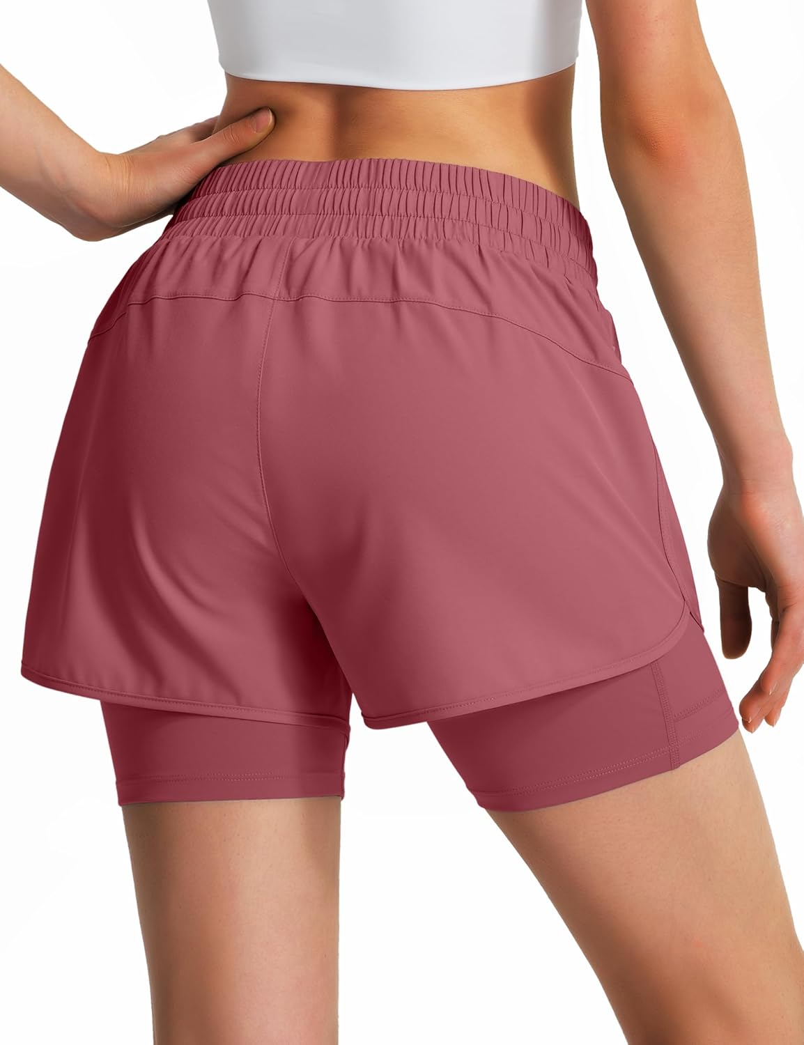 Ksmien Women's 2 in 1 Running Shorts Quick Dry Athletic Gym Workout Shorts with Liner Phone Pockets - Image 4