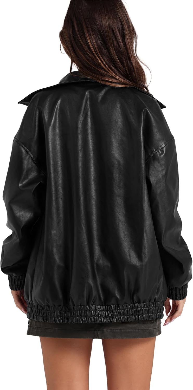 Sampeel Leather Jacket Women Faux Oversized Motorcycle Bomber Coats 2025 Fall Fashion Outfits Winter Clothes - Image 3