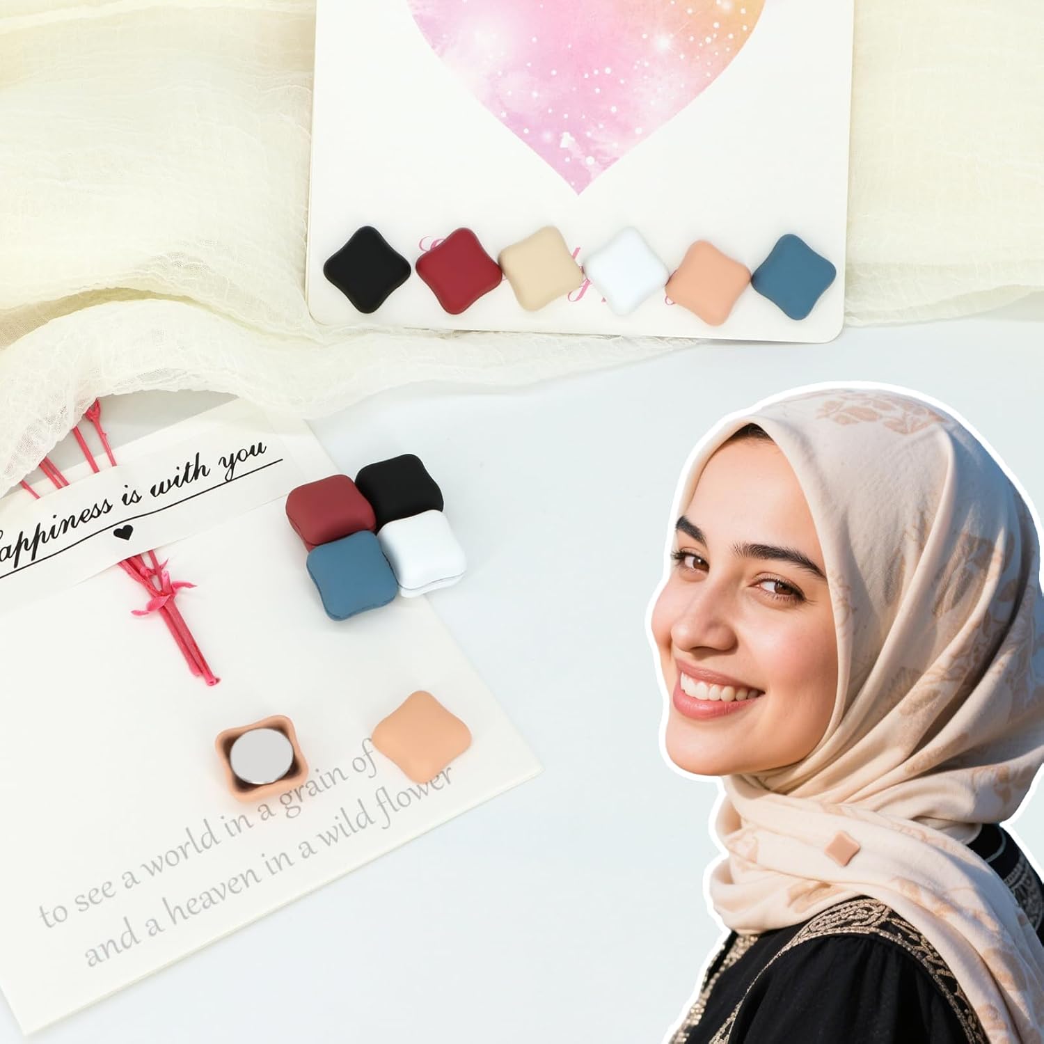 12 Pairs Hijab Magnets Strong Magnetic Hijab Pins for Women Pinless Clothing Clips for Scarf Veil Shirts Dress Muslim Islamic Gifts for Women - Square - Image 5