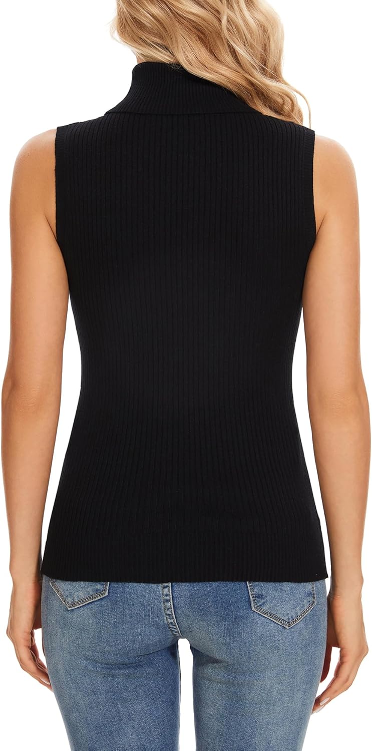 Sleeveless Turtlenecks Tops for Women Lightweight Knit Sleeveless Vest Stretchy Turtleneck - Image 5