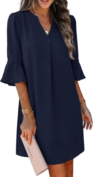 RUMIA Shift Dress for Women V Neck ...