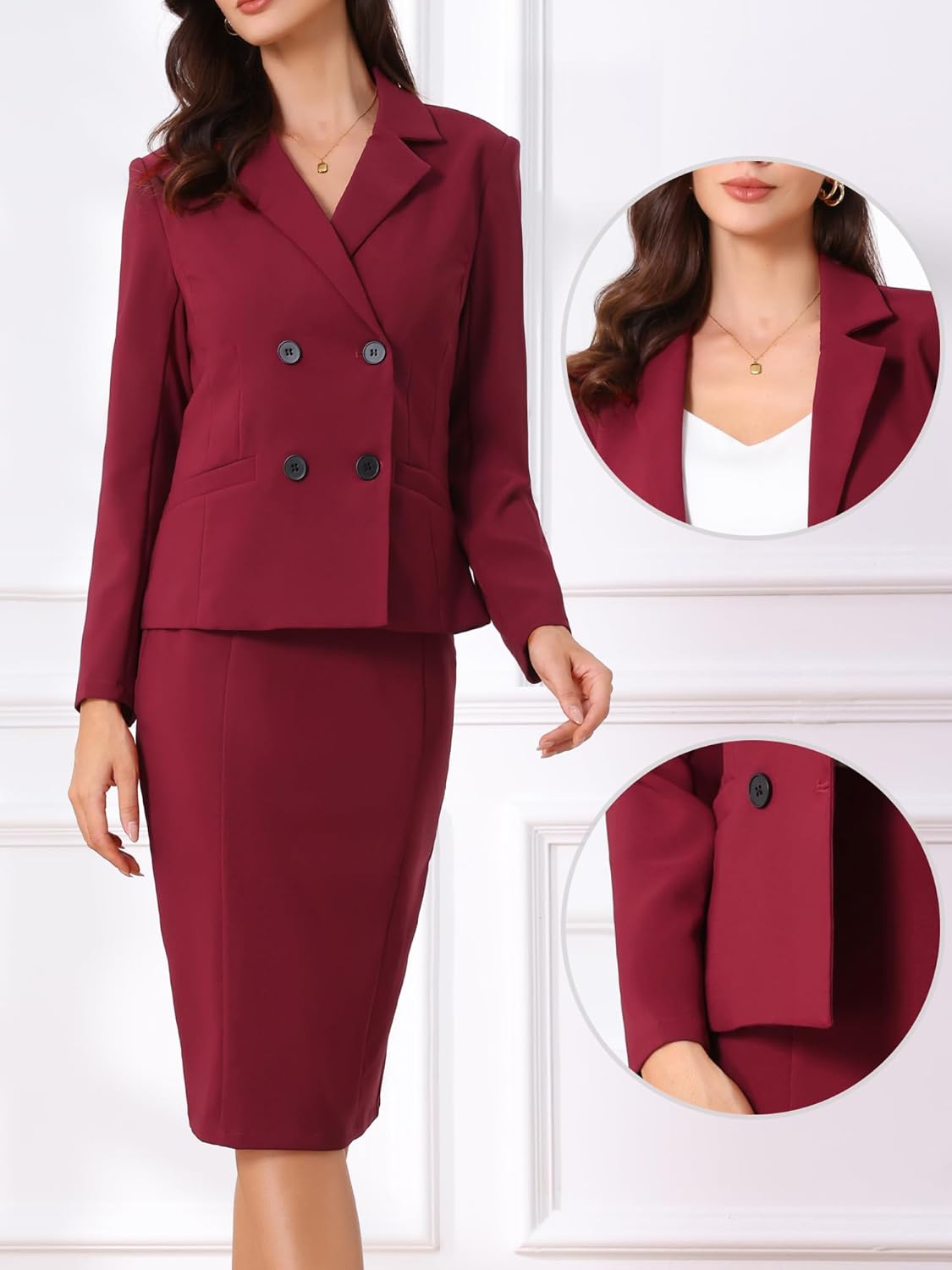 Allegra K Business Skirt Suit Set for Womens 2 Piece Long Sleeve Work Blazer Jacket Outfits Pencil Skirts Set - Image 2