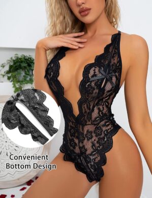 Women’s Deep V Lace Babydoll ...