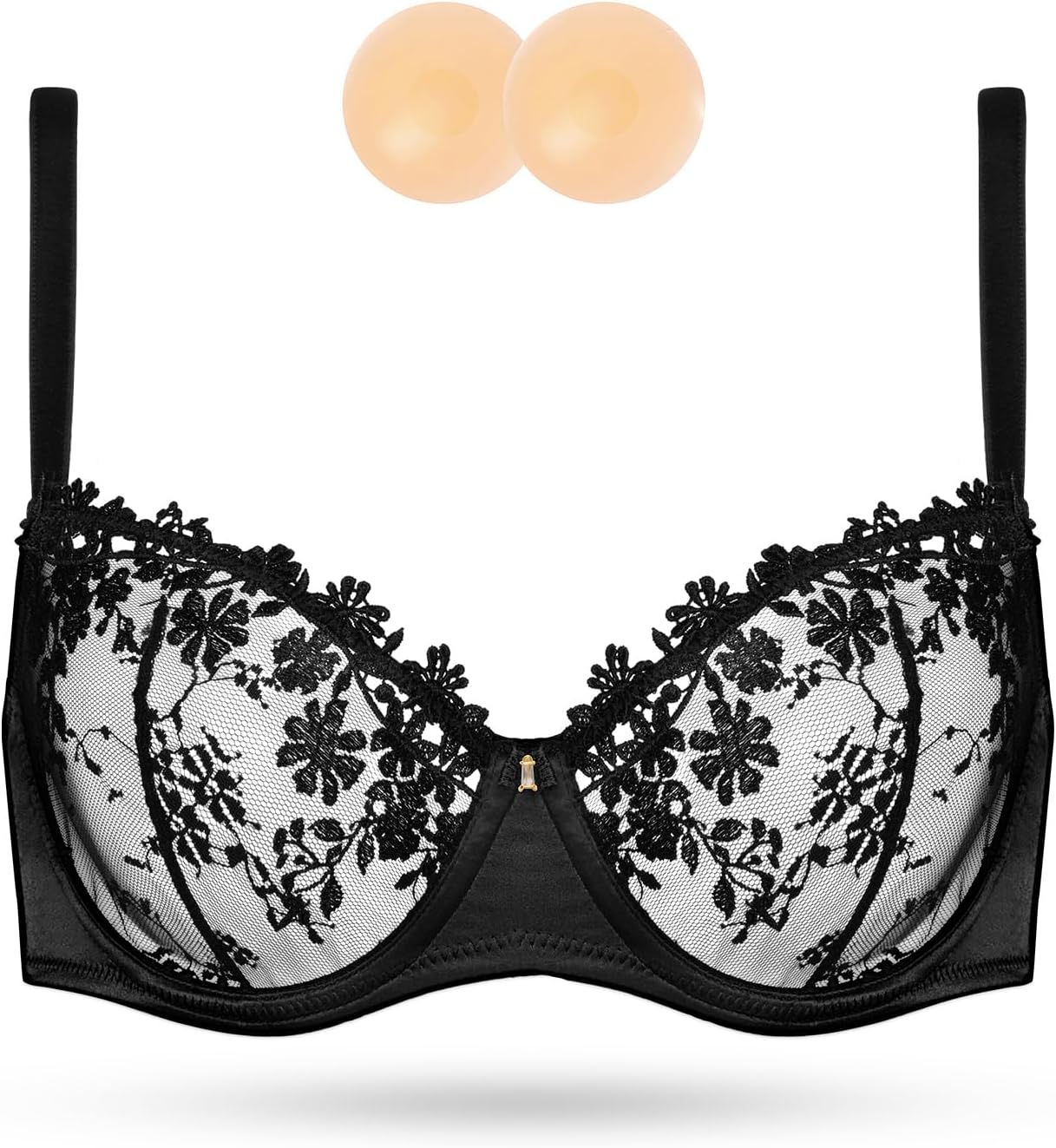 Wingslove Women's Sexy Lace Bra Demi Sheer Mesh Balconette See Through Bralette Unlined Underwire Embroidered