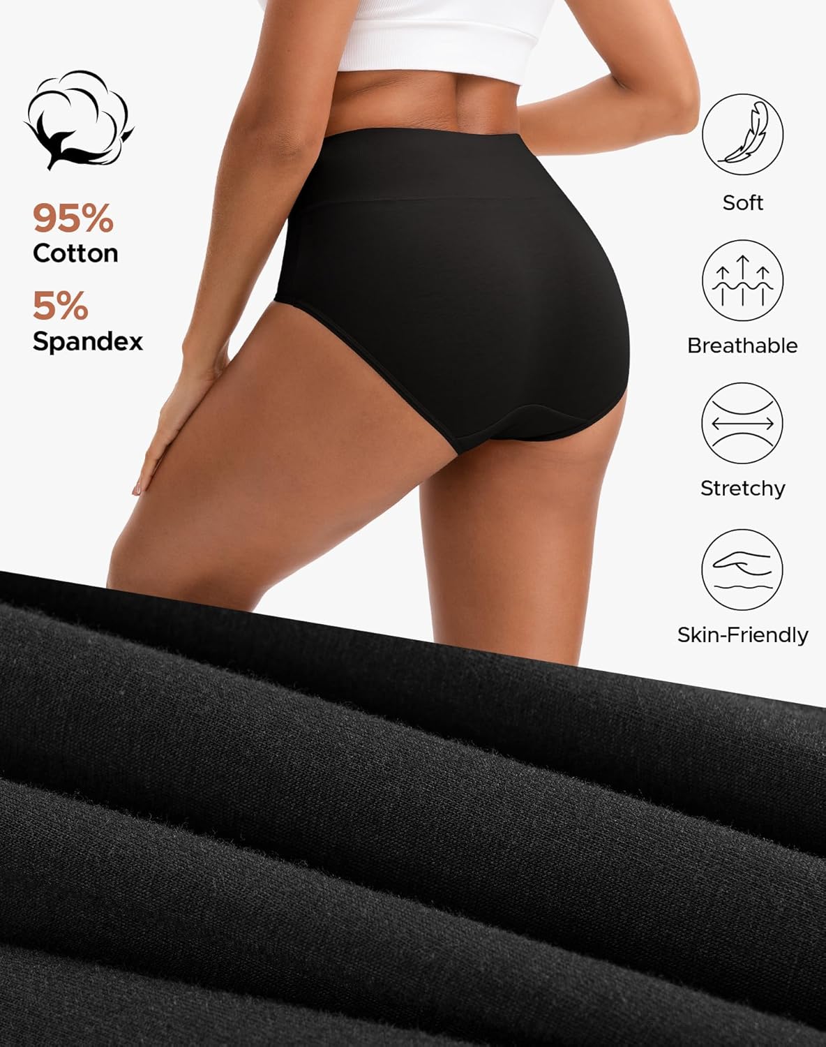 INNERSY Women's High Waisted Underwear Cotton Panties Regular & Plus Size 5-Pack - Image 5