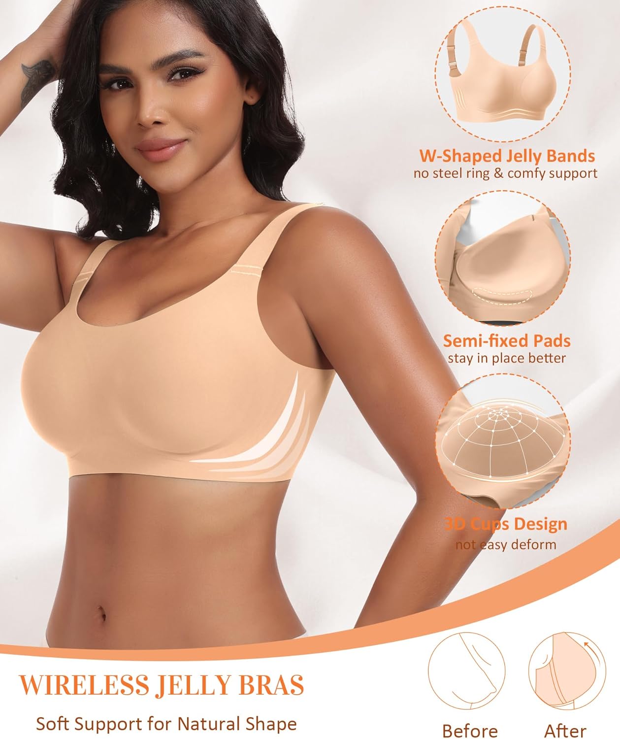 Wireless Jelly Seamless Bras for Women No Underwire Tshirt Full Coverage Padded Bra Comfortable Everyday Bralettes - Image 4