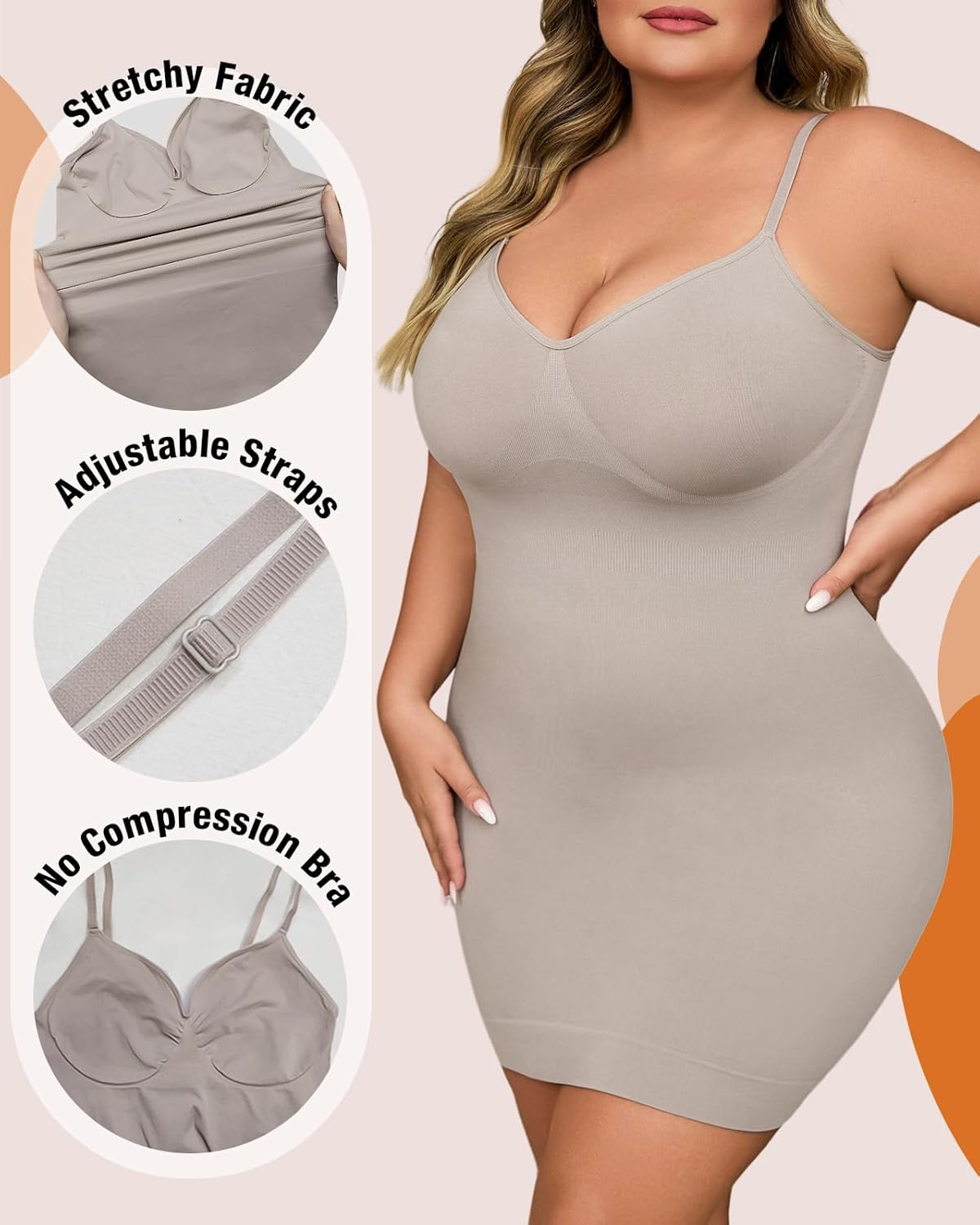 Shapewear Slip Dress for Women Under Dress Seamless Tummy Control Slip Dress Plus Size Smoothing Cami Dress Slips - Image 4