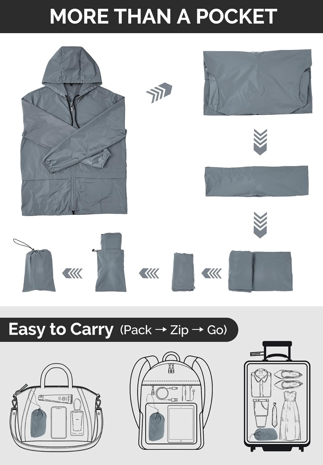 Zando Packable Mens Rain Jacket Lightweight Raincoat Waterproof with Hood Outdoor Windbreaker Jacket Travel Rain Jackets - Image 6