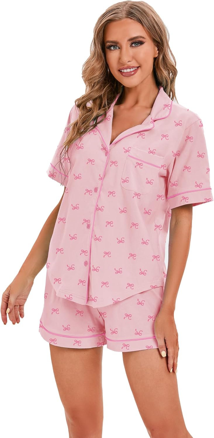 LUBOT 100% Cotton Pajamas for Women 2 Piece PJ Set Button-Down Soft Knit Short Sleeve Summer Sleepwear Loungewear XS-XXL - Image 2