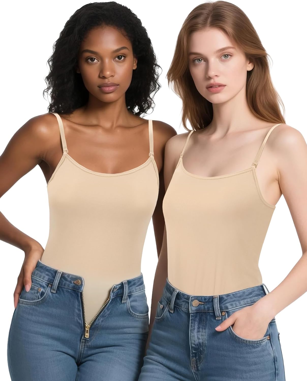 iMucci Camisole Tops for Women Nude Tank Top Double Lined Scoop Neck Spaghetti Strap Tank Top with Adjustable Clear Straps - Image 4